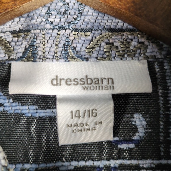 Dressbarn Jacquard Tapestry Jacket SZ 14/16 Blue Silver Fleur de Lis Print - Picture 5 of 7